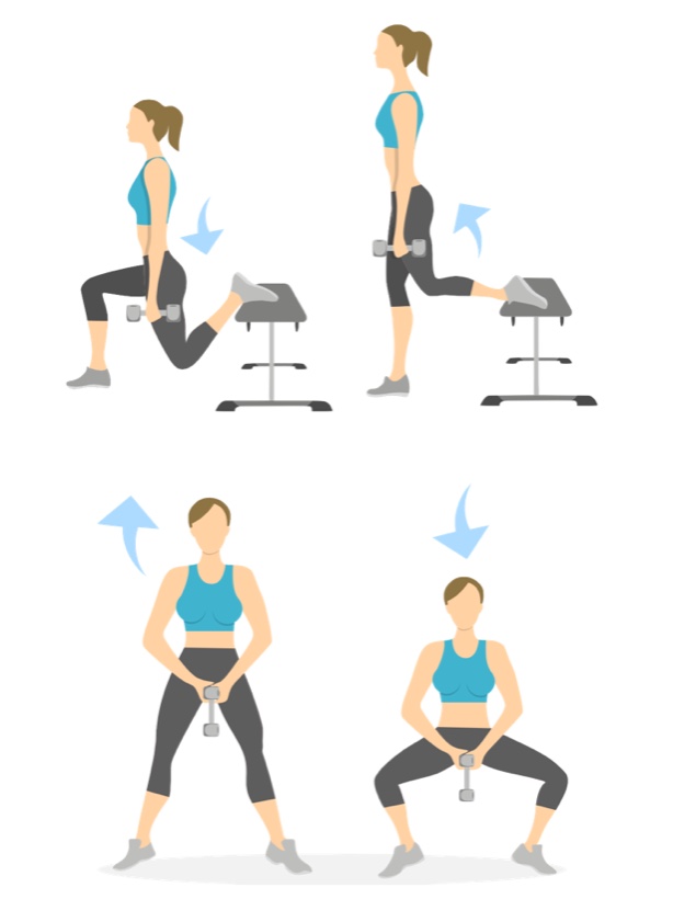 Beispielübungen Mermaid: Bulgarian Lunge und Sumo-Squat