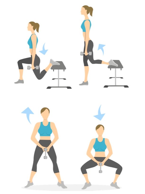 Beispielübungen Mermaid: Bulgarian Lunge und Sumo-Squat